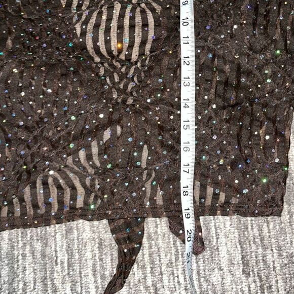 ReBeKah Womens Large Tie Front Cardigan Chocolate Brown Semi-Sheer Sparkle NWOT - Picture 5 of 5